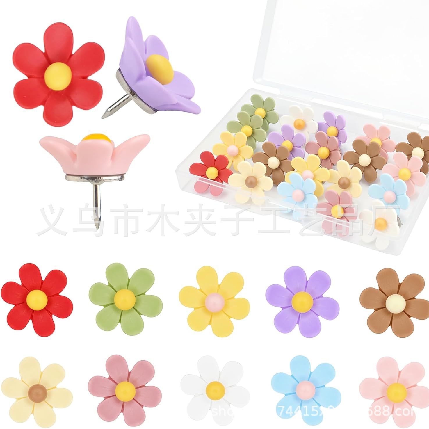 跨境工厂热销彩色花朵图钉树脂磨砂软木板图钉适用毛毡DIY照片墙
