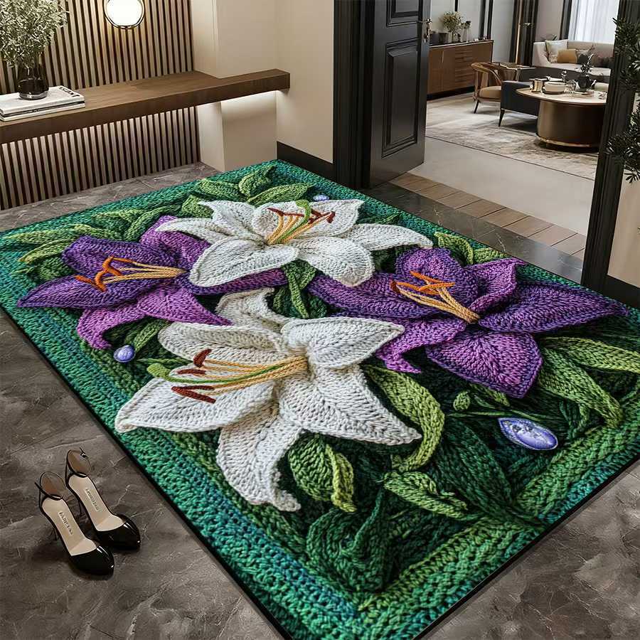 Tapis de bain/baignoire absorbant l'eau, motif floral 3D en terre de diatomées, avec base en caoutchouc antidérapante et effet antidérapant._voghion.com