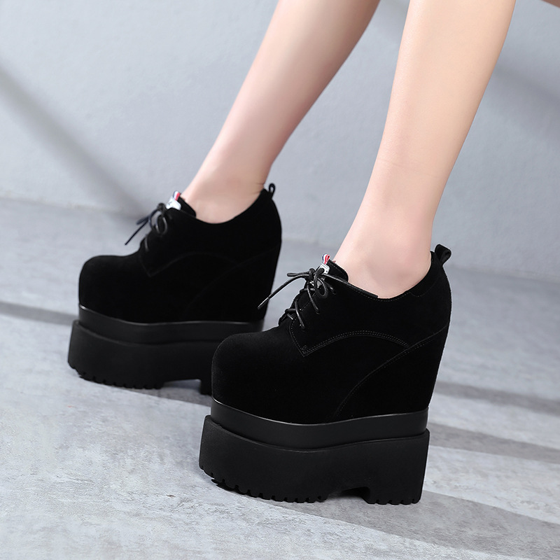 Giày cao gót nữ đế xuồng platform tăng chiều cao 18 cm — Màu đen