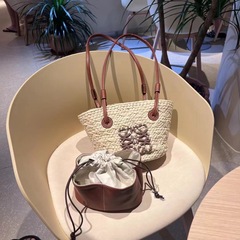 嚴選法式拉菲草編織2024新款大容量單肩度假編織菜籃子托特包