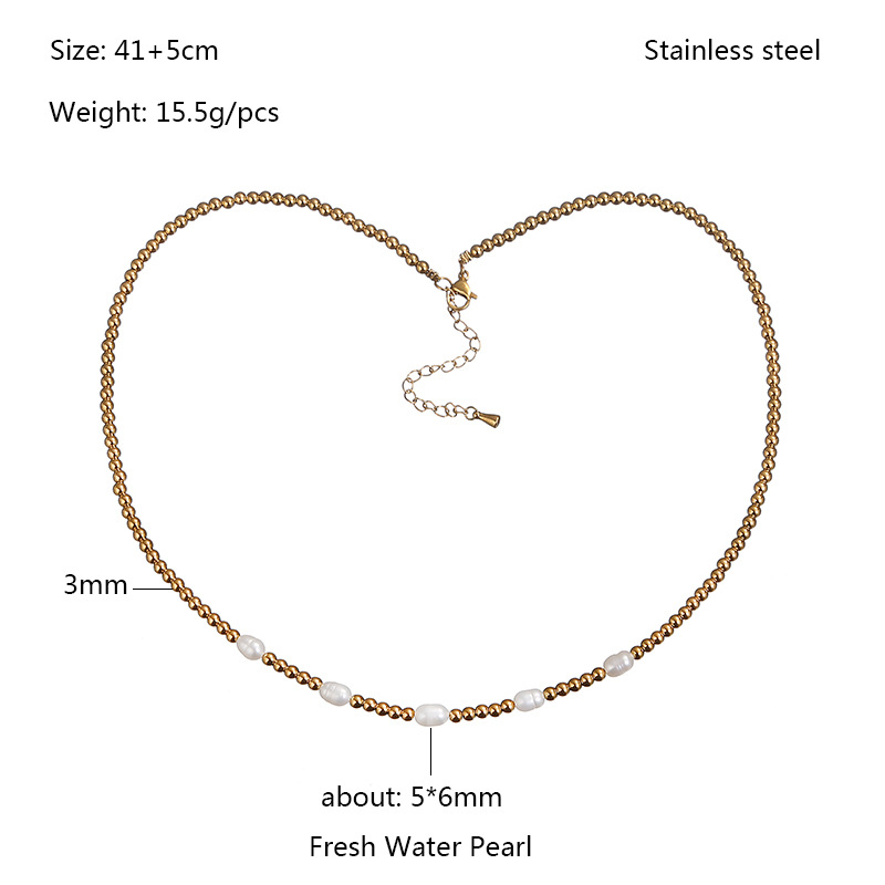 Elegant Round Stainless Steel Freshwater Pearl Plating Gold Plated Necklace display picture 1