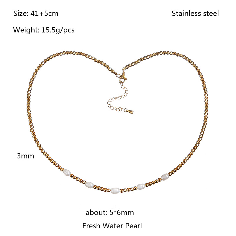 19g Weight Gold Plated Plating Material Elegant Round Stainless Steel Freshwater Pearl Plating Gold Plated Necklace