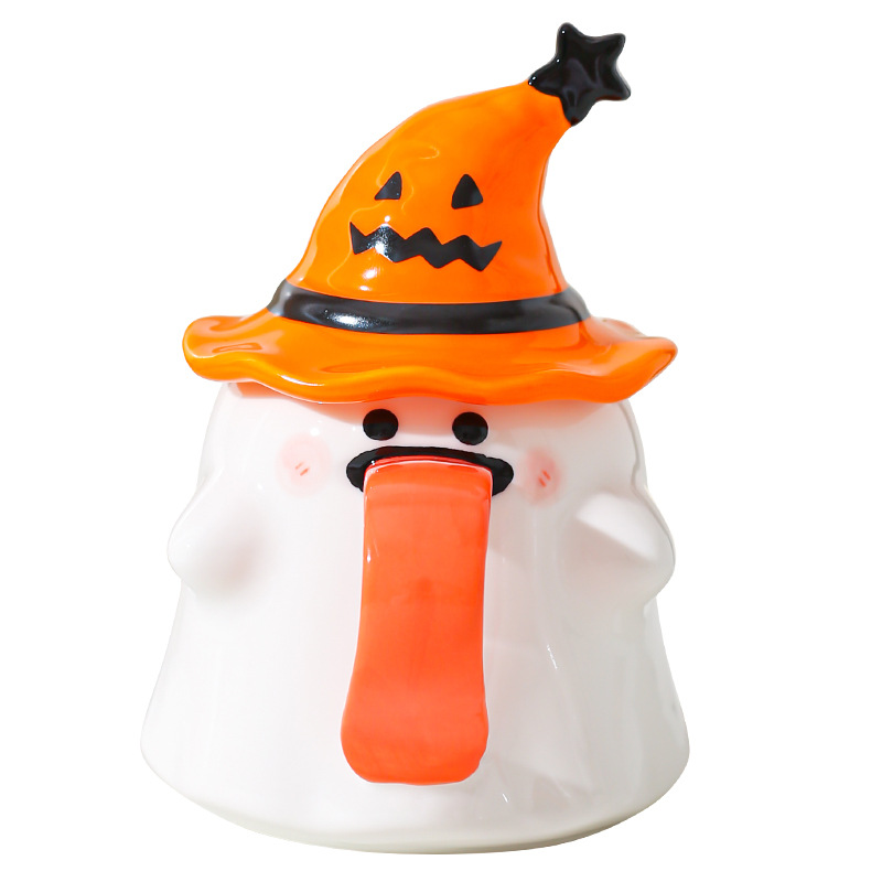 Taza fantasma extraña con tapa de marca taza de cerámica regalo de Halloween taza de café de oficina de alto valor