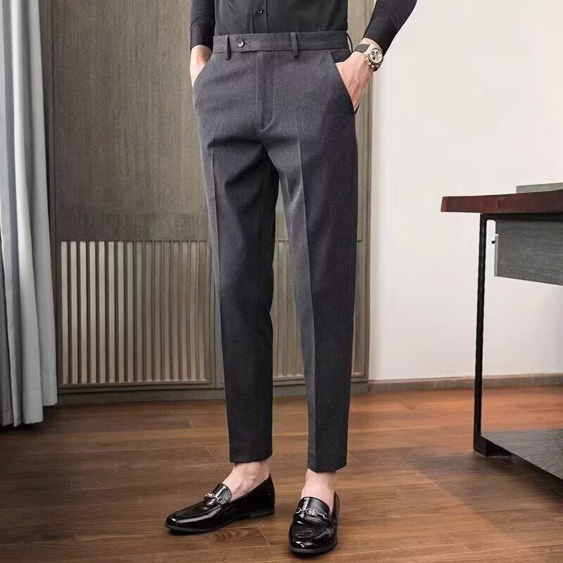 Men's Spring and Autumn Business Formal Loose Straight Cropped Casual Suit Pants Height-Enhancing Groom Suit Trousers