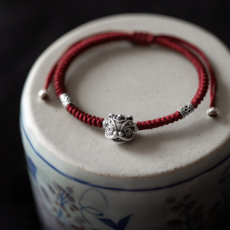 Small Lion Wake Bracelet Wholesale National Fashion Vintage Men's and Women's Couple Jewelry Woven Good Luck Accessories Adjustable Hand Rope Women