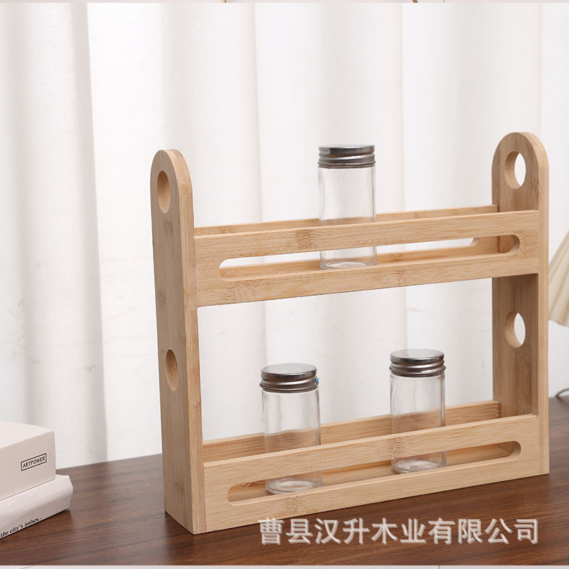 Spot Wooden Double-Layer Spice Rack Bamboo Wood Sundry Storage Rack Desktop Organization Bathroom Bracket Cosmetics Storage Rack