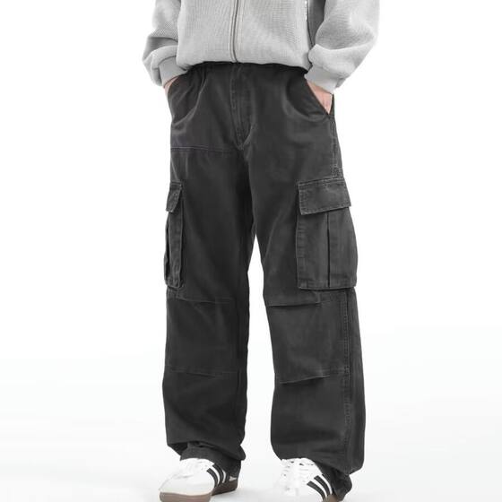 2025 Overalls Men's Spring and Autumn New American Style Retro Multi-Pocket Heavy-Puppet Handsome Loose Straight Casual Long Pants