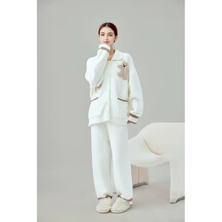 睡衣女秋冬季半边绒2025新款加绒加厚卡通冬天保暖外穿家居服套装