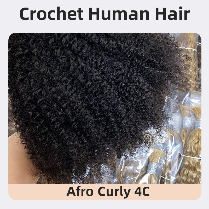 Peluca Crochet de Cabello Humano Rizado Afro Tejido a Mano para Mujeres