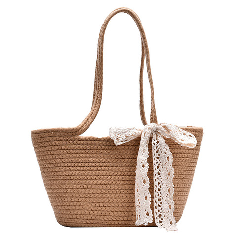 Straw bag women's  new summer Internet celebrity large capacity bucket bag beach vacation woven shoulder handbag