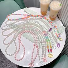 串珠耳机套挂绳 蝴蝶结彩色爱心手工珠链 pvc 垫片手机壳斜跨挂绳