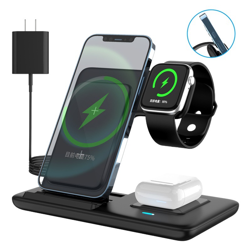 Nuevo plegable tres en uno cargador inalámbrico 20W inalámbrico de carga rápida soporte teléfono móvil reloj auriculares
