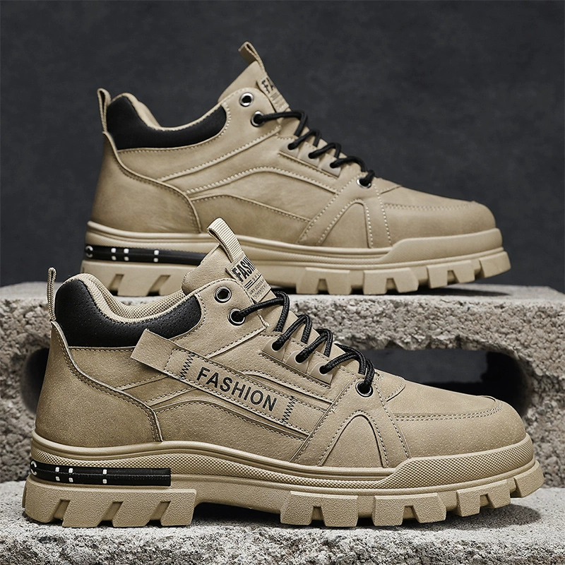 Осенняя и зимняя мужская обувь однотонная и устойчивая к грязи высокая банда сапоги Martin корейская версия сапоги на открытом воздухе противоскользящая повседневная обувь по страхованию труда оптом