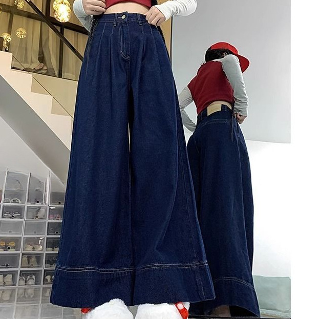 显瘦高腰宽松大码蓝色直筒阔腿裤2025年黑色牛仔裤女复古秋冬新款|undefined
