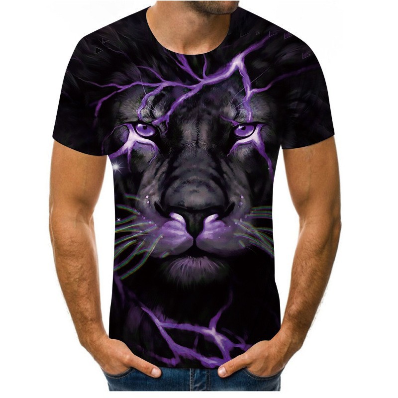 Venta caliente Forest Beast 3D impresión digital hombre calle salvaje hombro recto jersey transpirable suelta camiseta de manga corta