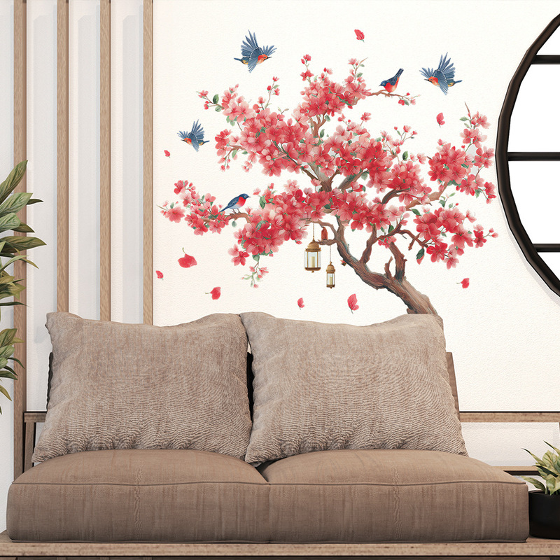 Fun-C139 New Chinoiserie Romantic Peach Blossom Tree and Magpie Living Room Study Home Decoration Beautification Wall Sticker Self-Adhesive Fun-C139 New Chinoiserie Romantic Peach Blossom Tree and Magpie Living Room Study Home Decoration Beautification Wall Sticker Self-Adhesive