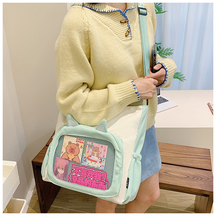 The new cute cartoon printed student bag with a large capacity and transparent student storage single-shoulder bag is selling well for women undefined