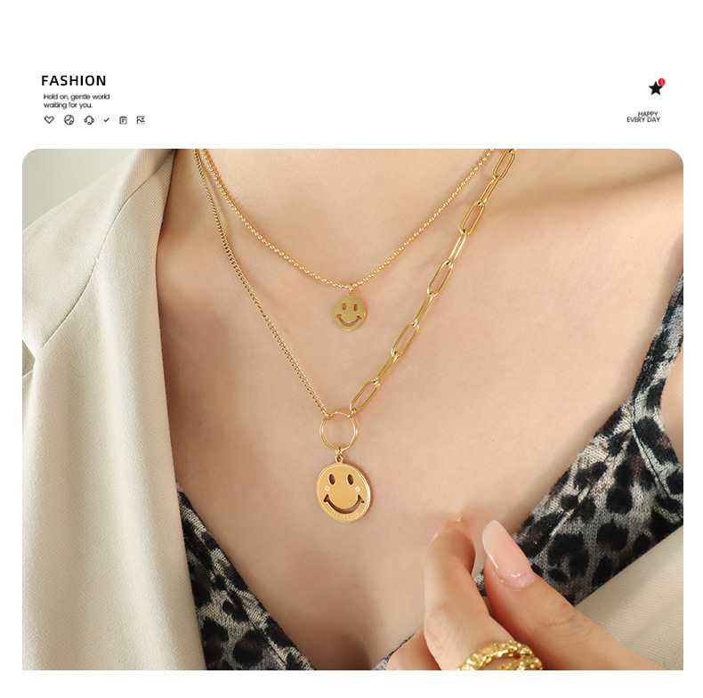 Fashion Smiley Face Titanium Steel Plating Pendant Necklace 1 Piece