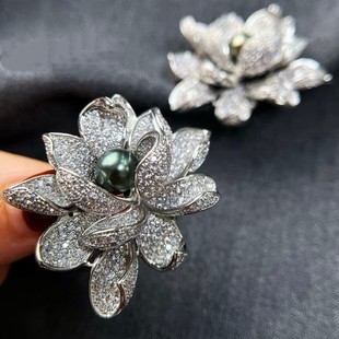 Classic Water Lily Brooch with about 10mm Shijia Imitation Pearl Tahitian Color