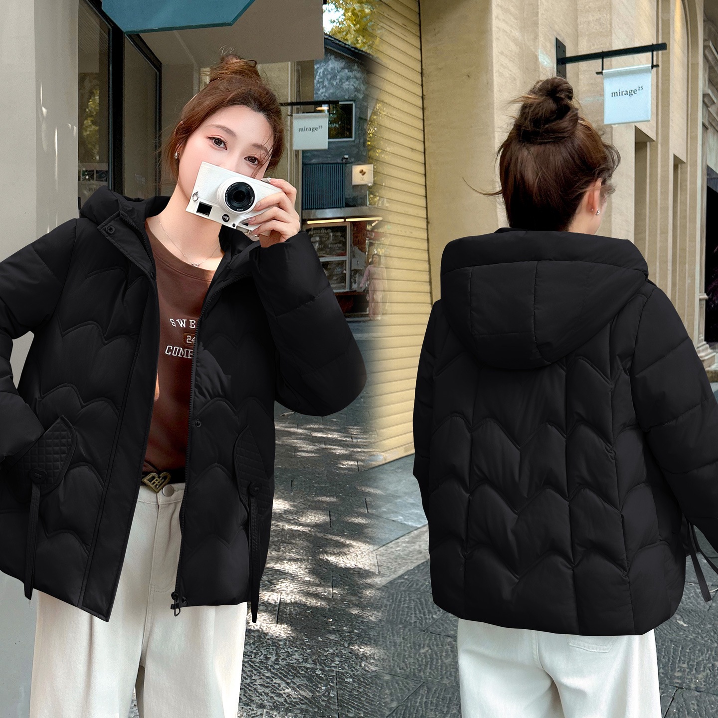 2025 nueva ropa de invierno de pluma de algodón mujer corto estilo extranjero grueso chaqueta de algodón chaqueta de moda con capuchón de madres image 7
