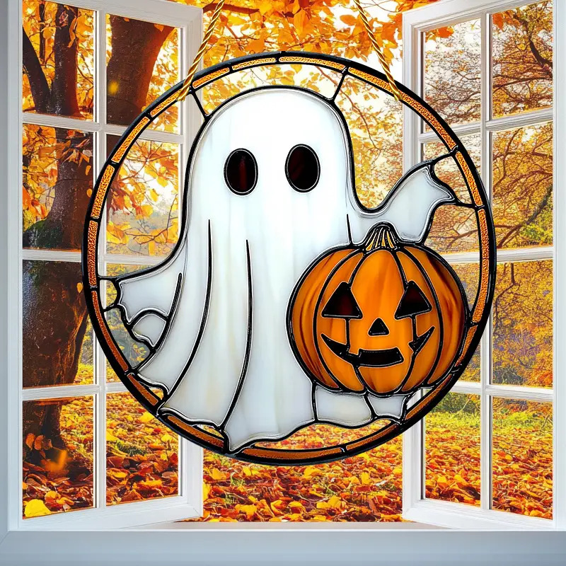 Nuevos productos transfronterizos Adornos de Halloween de acrílico plano 2D Adornos de estilo festivo Decoración de colgante fantasma de bruja