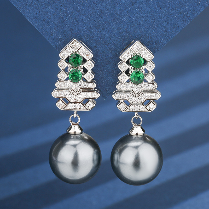 Producto popular Zhuangsheng Joyas Fondo de cobre chapado en oro con incrustaciones de perlas grises Conjunto de árbol de Navidad Mujer 16-12mm al por mayor