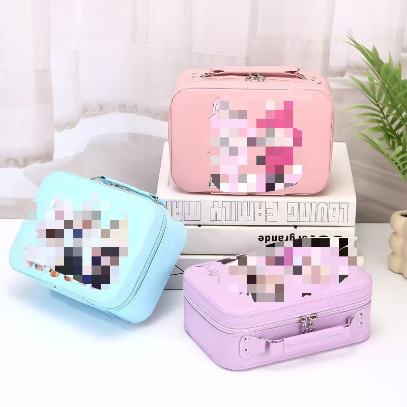 多功能手提化妆包便携式化妆箱儿童收纳手拿小方包大容量卡通收纳