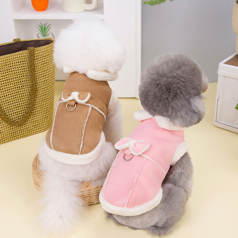 Dog Clothes Autumn and Winter New Pet Clothing Teddy Small Dog fleece-lined Vest 23 Leather Deer Traction Cotton Clothes