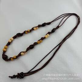 美拉德天然木质感串珠手工编织腰绳复古日系女士腰带四季编织腰绳