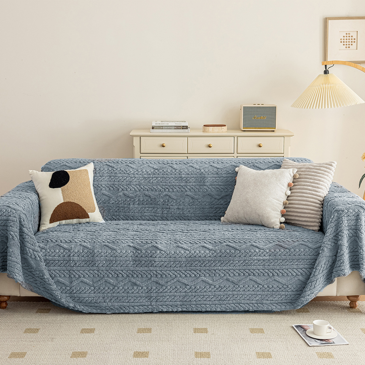 Toalla de sofá de terciopelo de algodón Shu de doble cara transfronteriza, lujo ligero, sensación de alta calidad, cubierta completa de otoño e invierno, felpa anti-gato, tela de la cubierta del sofá