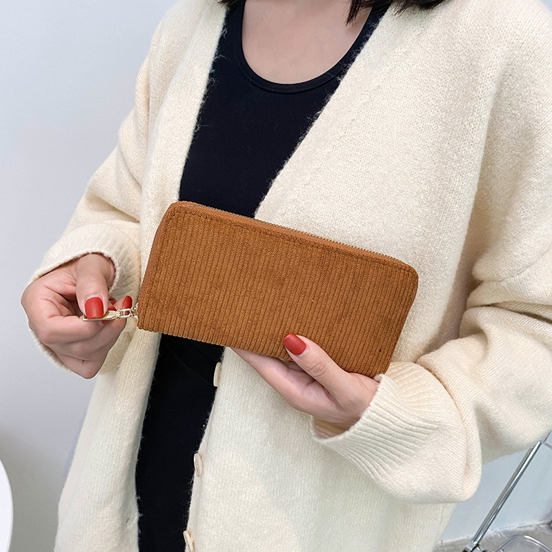 New Korean Style Women's Wallet Mid-Length Evening Clutch Bag Fashionable Corduroy Wallet Coin Purse Mobile Phone Bag for Women
