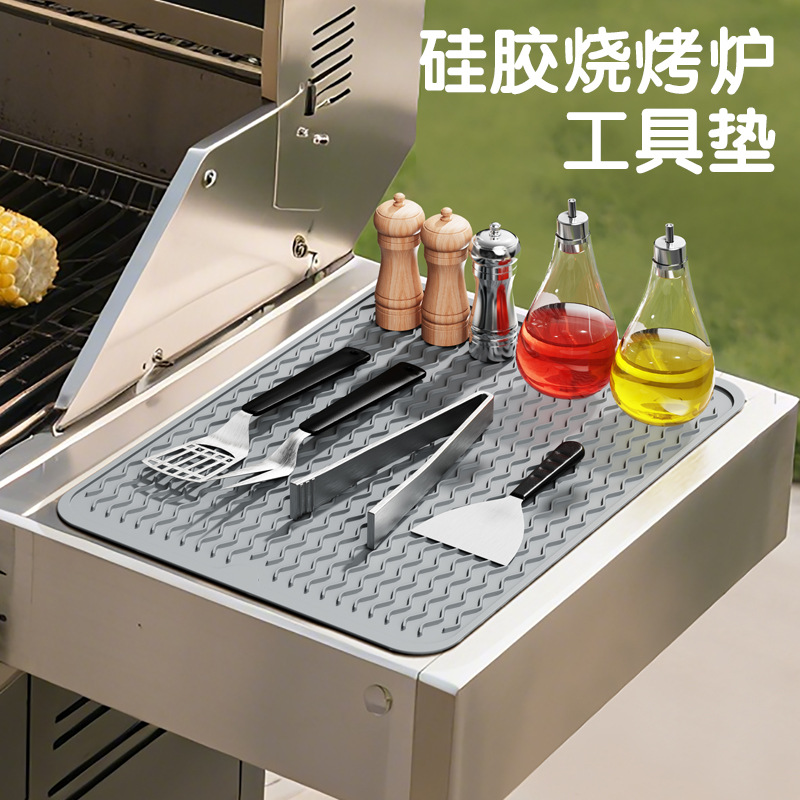 Transfronterizos de venta caliente almohadilla de silicona para parrilla de roca negra marco lateral de parrilla resistente al calor almohadilla de herramientas de parrilla frita almohadilla de grasa de silicio