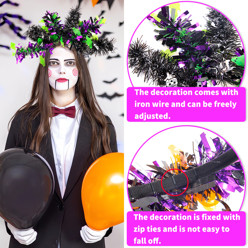 Amazon nuevo Halloween gran banda de cabello larga barra de cabello fantasma fiesta de carnaval banda de cabello de cabello de cabello colorida