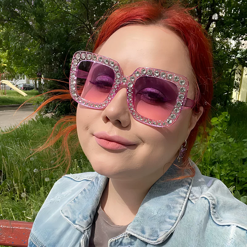 Retro Square Sunglasses, Multicolour European Style, Oversized Rhinestone Frame