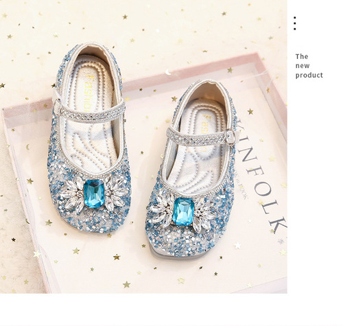 Children's Small Leather Shoes  Spring and Autumn Girls' Bow Sequin Princess Shoes Cartoon Frozen Dance Shoes