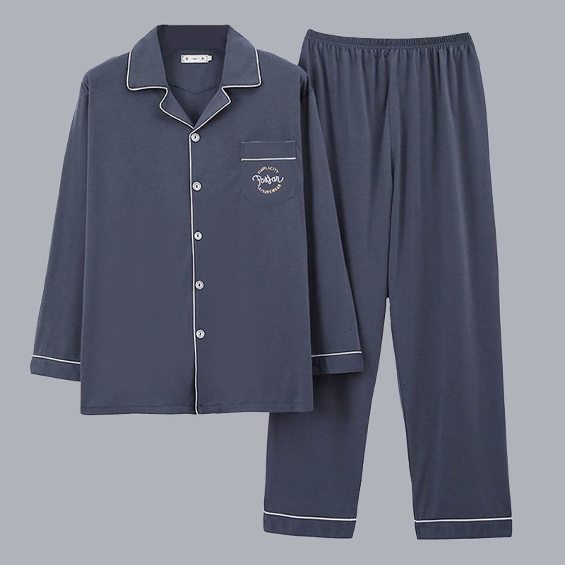 100% algodón pijamas de los hombres de primavera y otoño de manga larga traje de dos piezas más el tamaño suelto de la Juventud de los hombres homewear Delgado