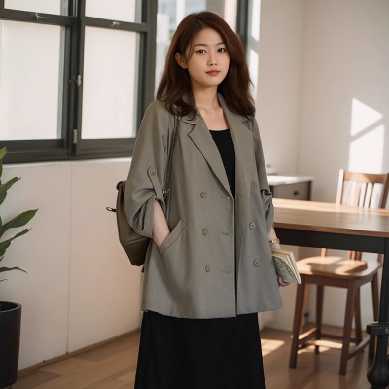 plus size women's autumn unique coat super good-looking women's 200kg chubby girl hide meat belly suit coat 3456