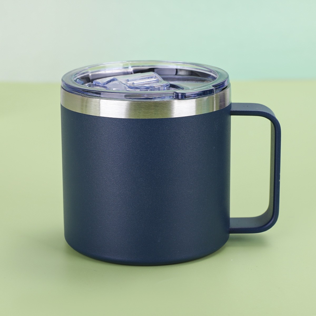 Suministro exclusivo transfronterizo de tazas con aislamiento al vacío de doble capa de acero inoxidable 304, taza de oficina estilo americano de 14 oz con asa.