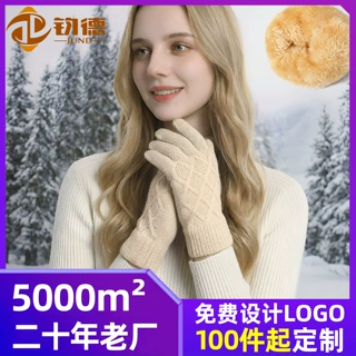 定制针织手套女士冬季双层加绒加厚保暖手套户外骑行防寒触屏手套