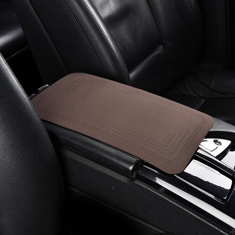 Universal – Car Suede Armrest box pad - dark-brown-30cmx19cm