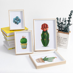 Wholesale handmade wooden eco-friendly photo frame wooden diy framed three-dimensional two-color hollow photo frame picture frame room table