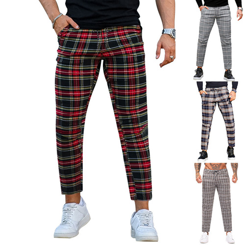 Independence Station autumn new style men's clothing fashionable slim slim fit large plaid casual pants