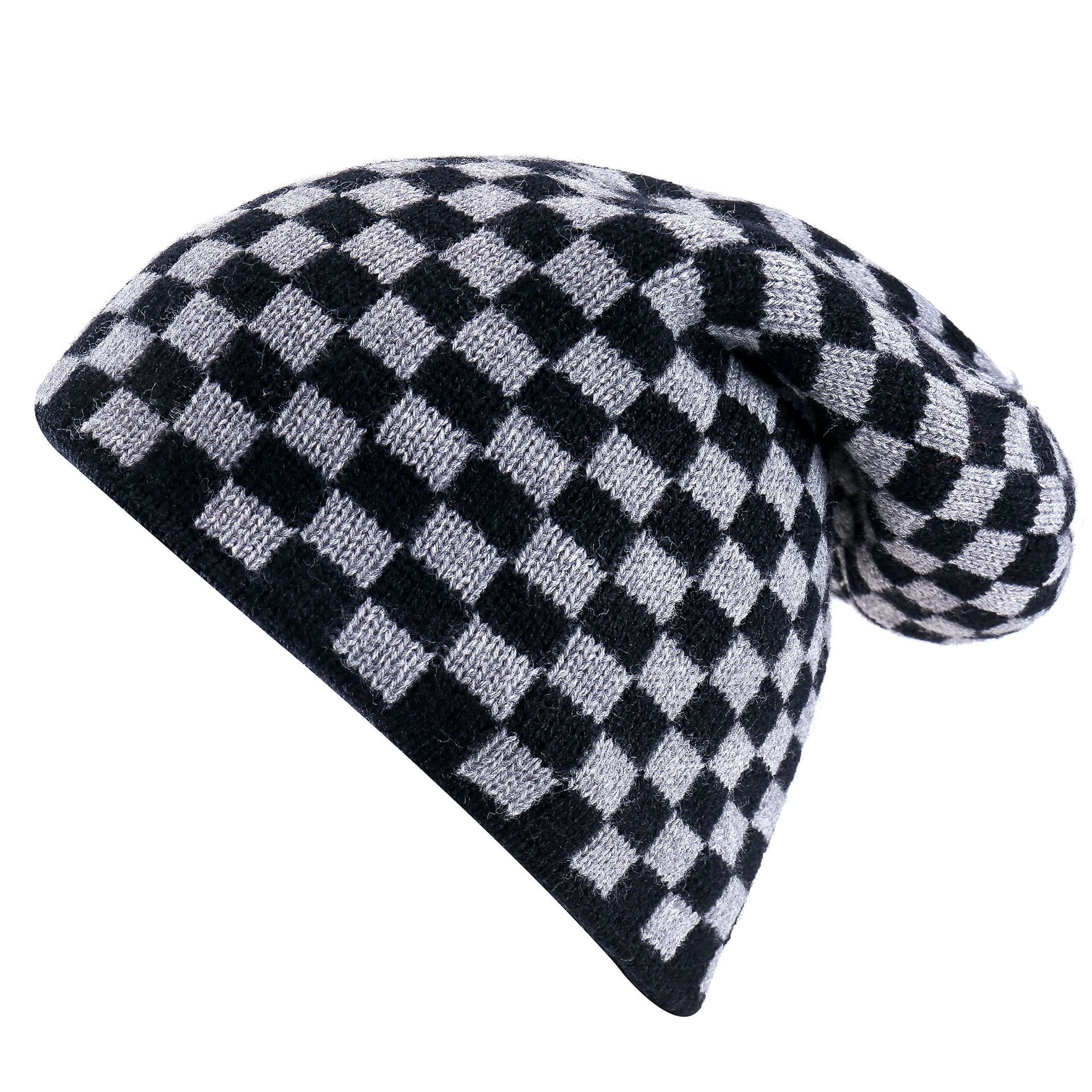 Corea del Sur Dongdaemun nuevo tablero de tela escocesa sombrero de lana de punto hombres y mujeres otoño e invierno cálido Jersey frío sombrero melón sombrero