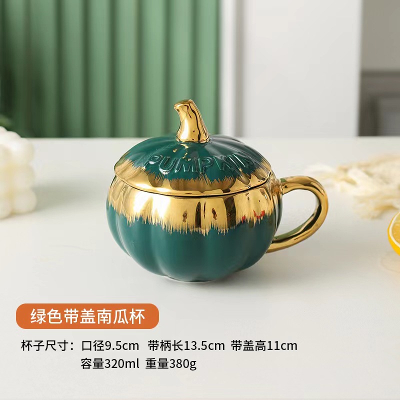 Taza de cerámica con forma de calabaza, manzana y tomate para Nochebuena, con tapa y cuchara, taza de cerámica para el hogar