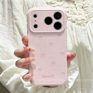 Силиконовый чехол для iPhone 17 Pro Max стильный розовый с бантиком