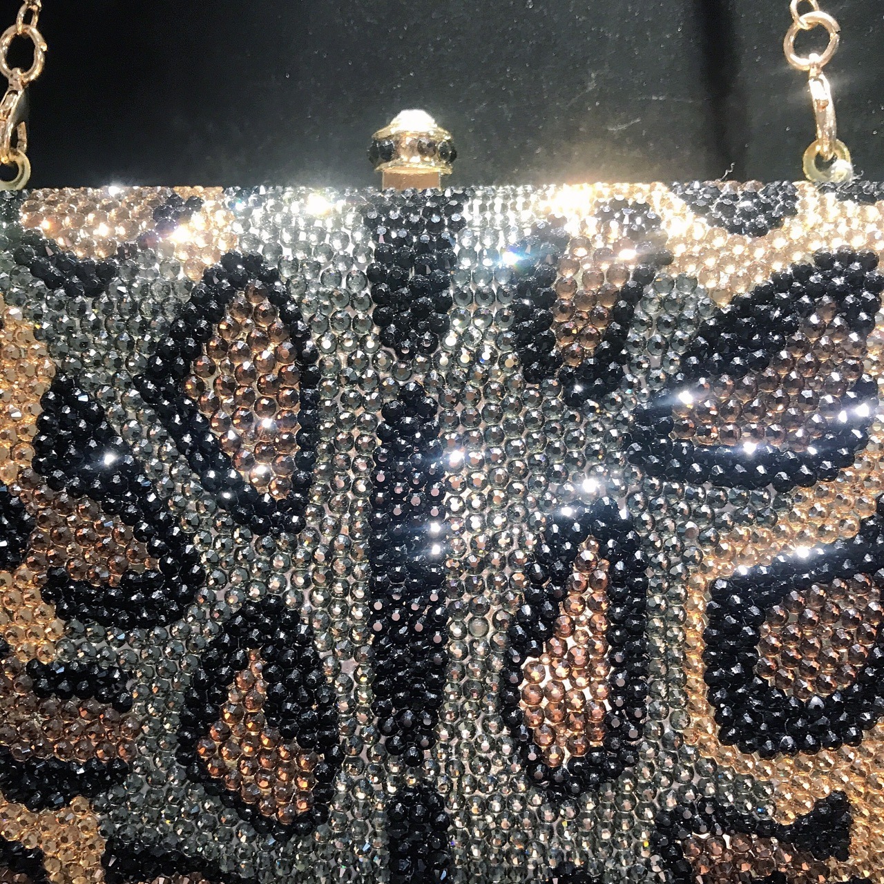 Nuevo patrón transfronterizo de leopardo con diamantes bolsas de cena cadena de bolsas de maquillaje de diamantes de Europa y América, bolsas de mano de banquete cuadrada horizontales