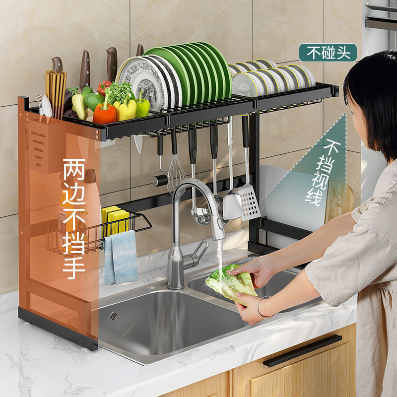 Cocina de acero inoxidable estante de almacenamiento de cocina estante de drenaje fregadero plato de secado estante de almacenamiento de utensilios de cocina