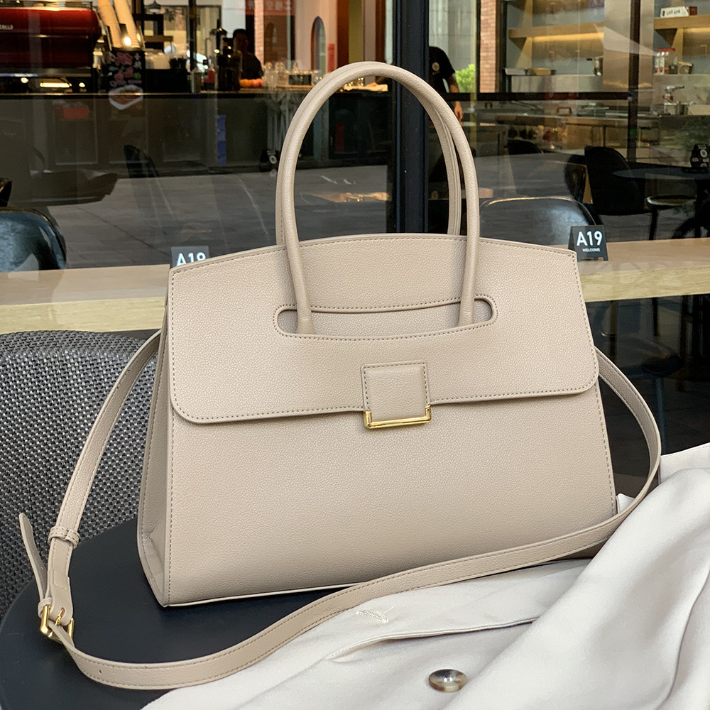 Cross-Border Women's Briefcase Commuter Textured Genuine Leather Original Niche Tote Bag Large Capacity Simple Handbag - Thumbnail 4