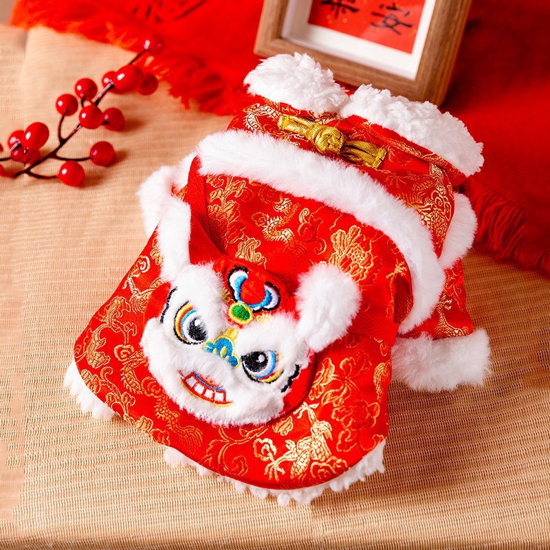 Ropa de Año Nuevo para gatos en invierno engrosado vestido de China mascota gatito gato muñecas de otoño y invierno gato azul camisa de Año Nuevo