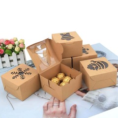クリスマスパーティー包装箱クラフト紙ケーキ箱pvc窓開けクッキー箱クラフト紙キャンディー箱
